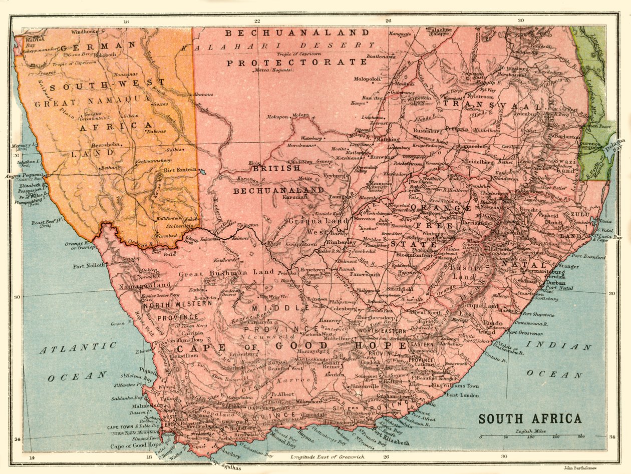 Karte von Südafrika, ca. 1914, ca. 1920 von John Bartholomew and Son