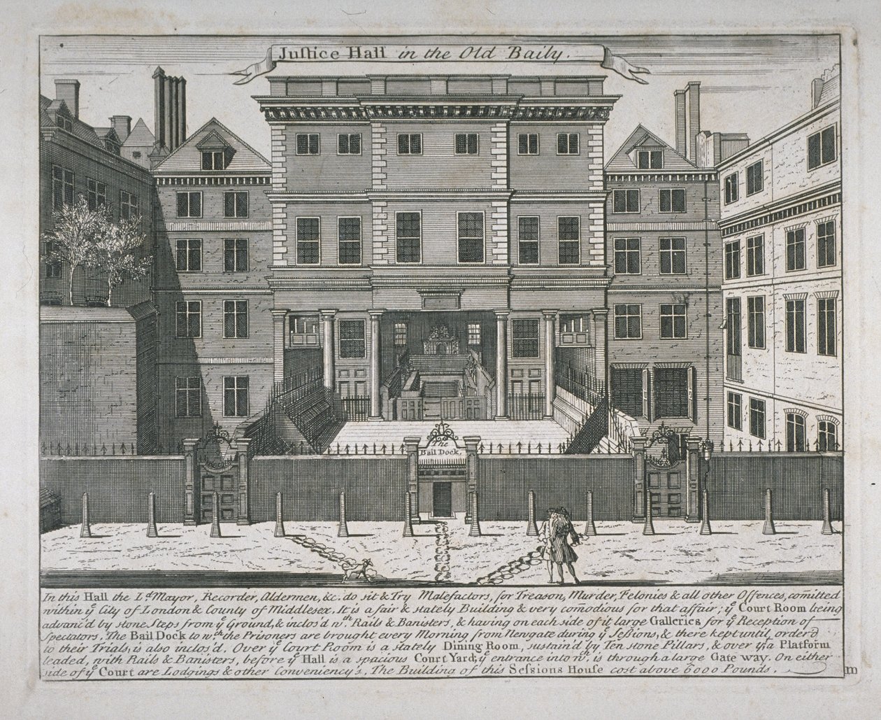 Ansicht der Justizhalle, Old Bailey, ca. 1740 von John Bowles