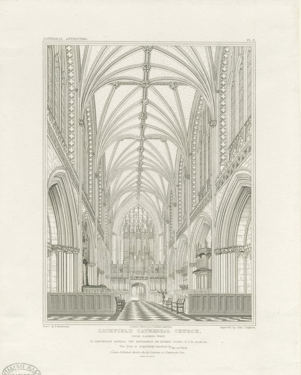 Innenraum der Kathedrale von Lichfield - Chor (Gravur, ca. 1820) von John Britton