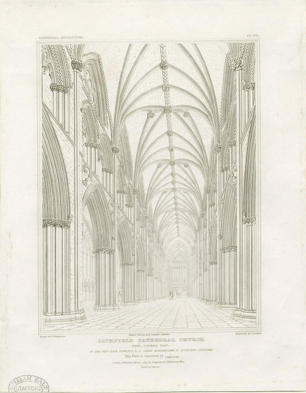 Innenraum der Kathedrale von Lichfield - Langhaus (Gravur, ca. 1819) von John Britton
