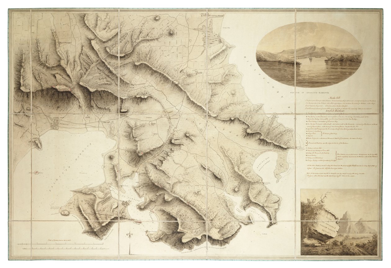 Plan der Umgebung des English Harbour, Antigua, ca. 1782 von John Brown