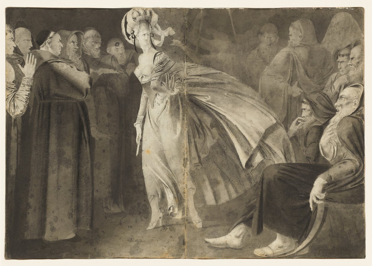 Frau steht unter den Mönchen (recto) von John Brown