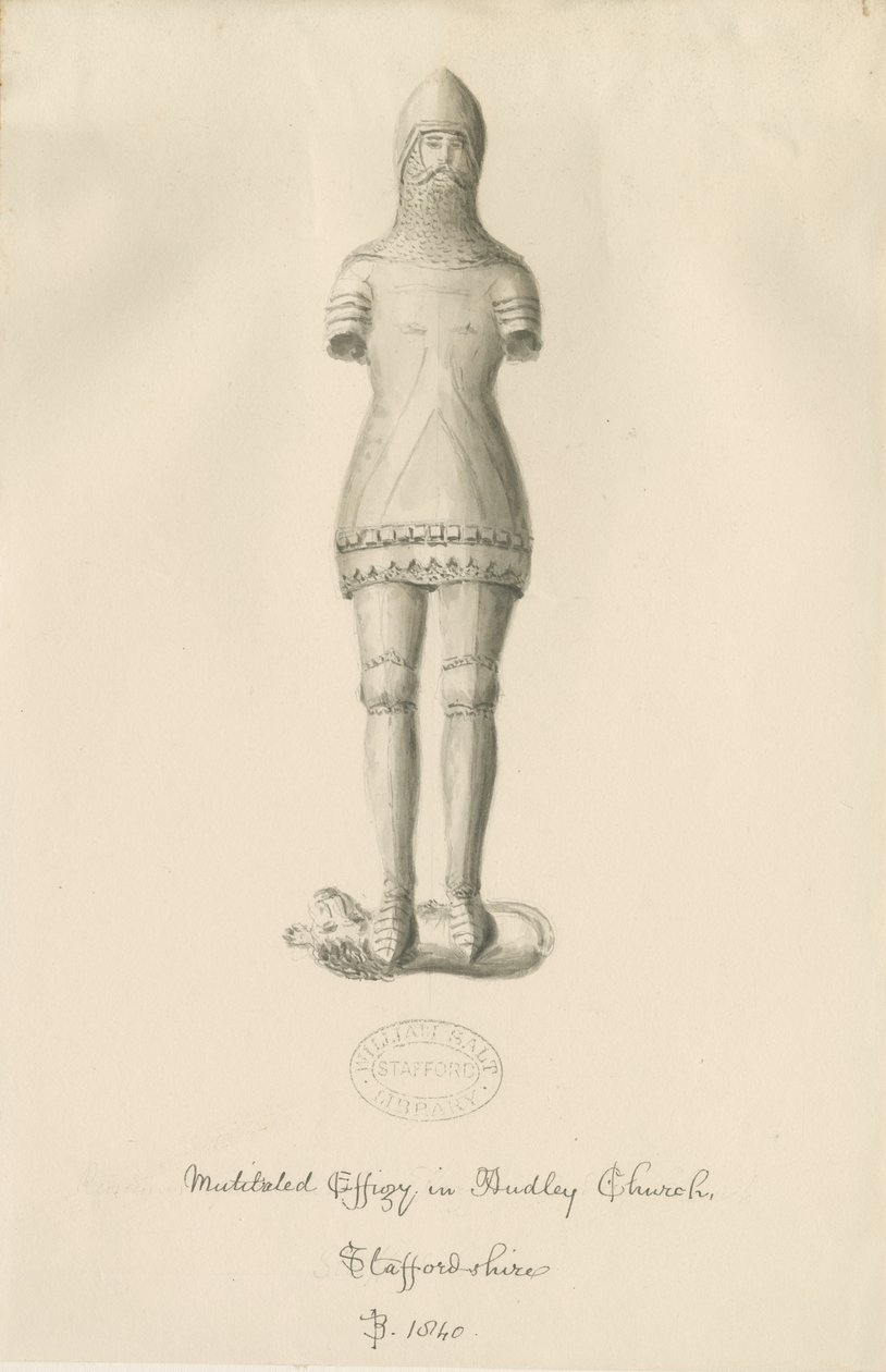 Audley Denkmäler - "Audley Ritter": Sepiazeichnung, 1840 von John Buckler