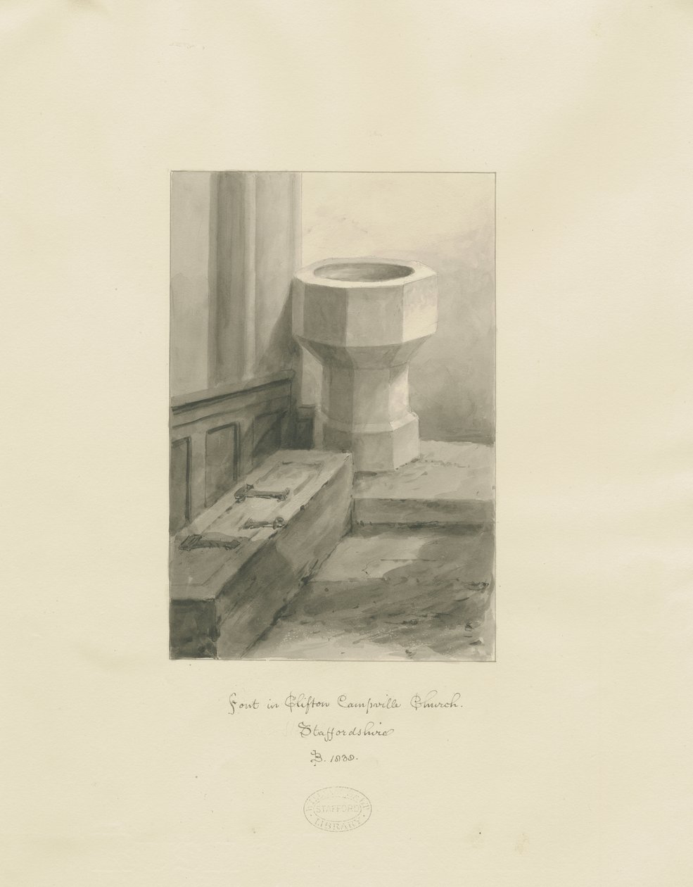 Taufbecken in der Clifton Campville Kirche von John Buckler
