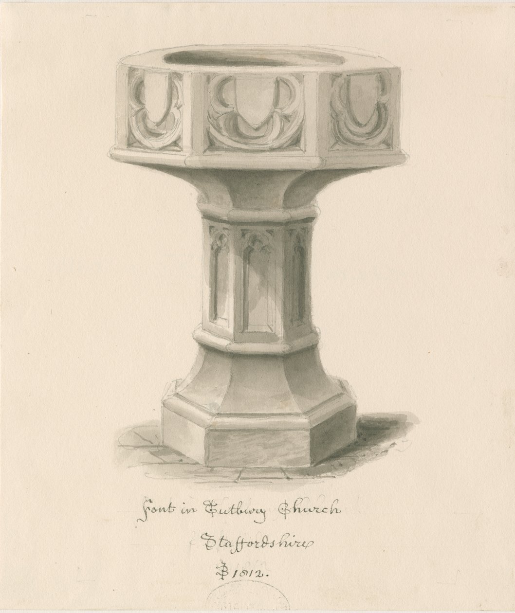 Taufbecken in der Tutbury Priory Kirche von John Buckler