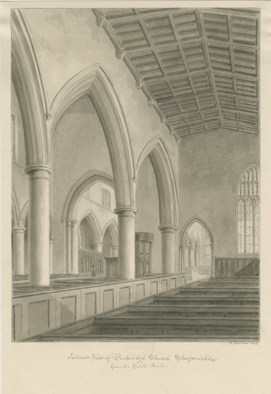 Innenraum der Kirche von Penkridge von John Buckler