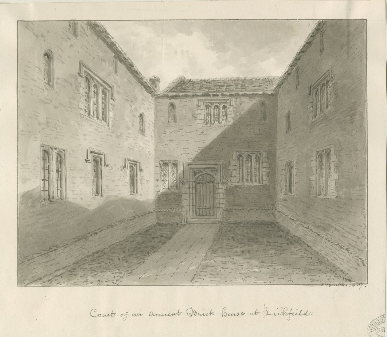 Lichfield - Hof eines alten Hauses in The Close von John Buckler
