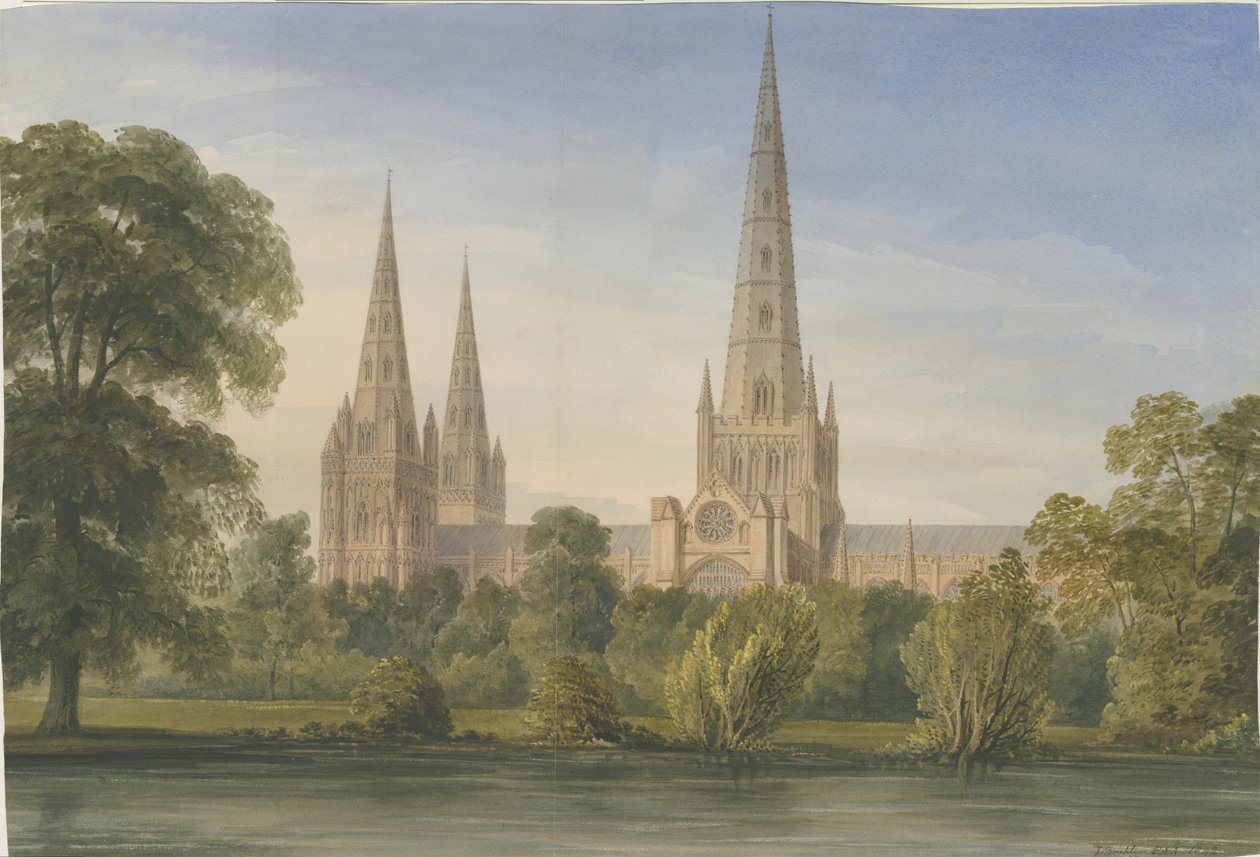 Lichfield Kathedrale - Süd-Südostansicht, 1842 von John Buckler