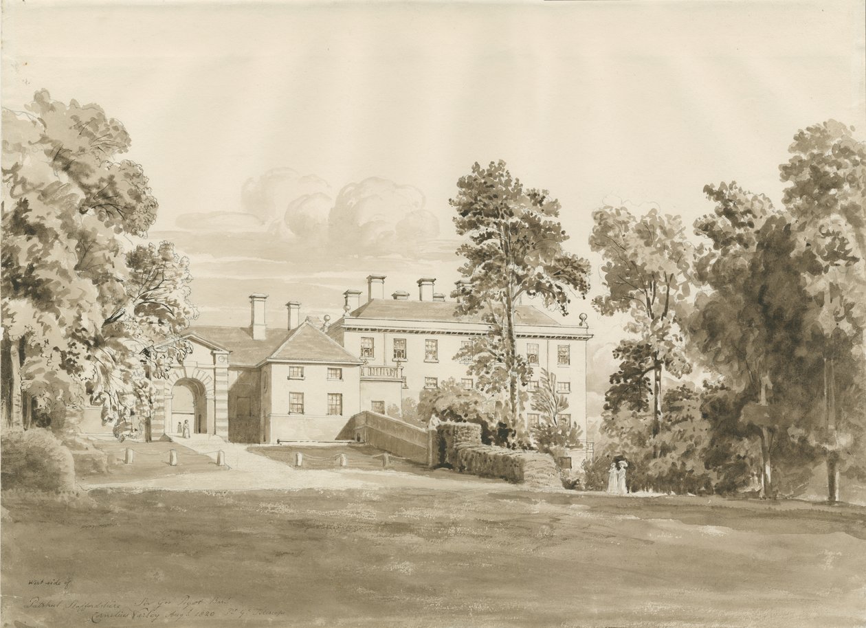 Patshull House: Sepia-Waschzeichnung, August 1820 von John Buckler