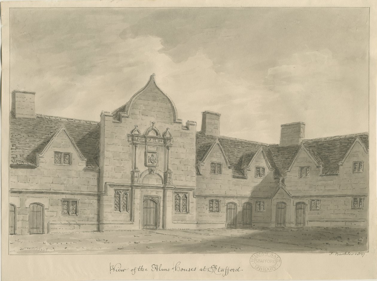 Stafford - Armenhäuser: Sepia-Zeichnung, 1837 von John Buckler