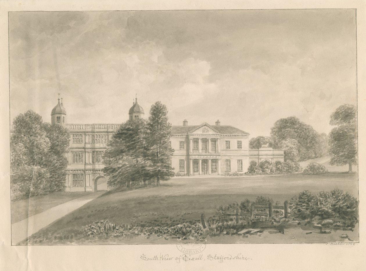 Tixall Hall und Torhaus von John Buckler