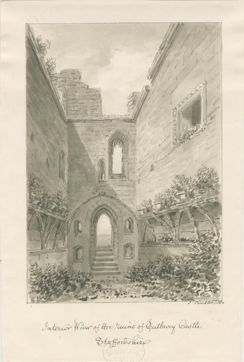 Tutbury Castle - Innenansicht der Ruinen von John Buckler