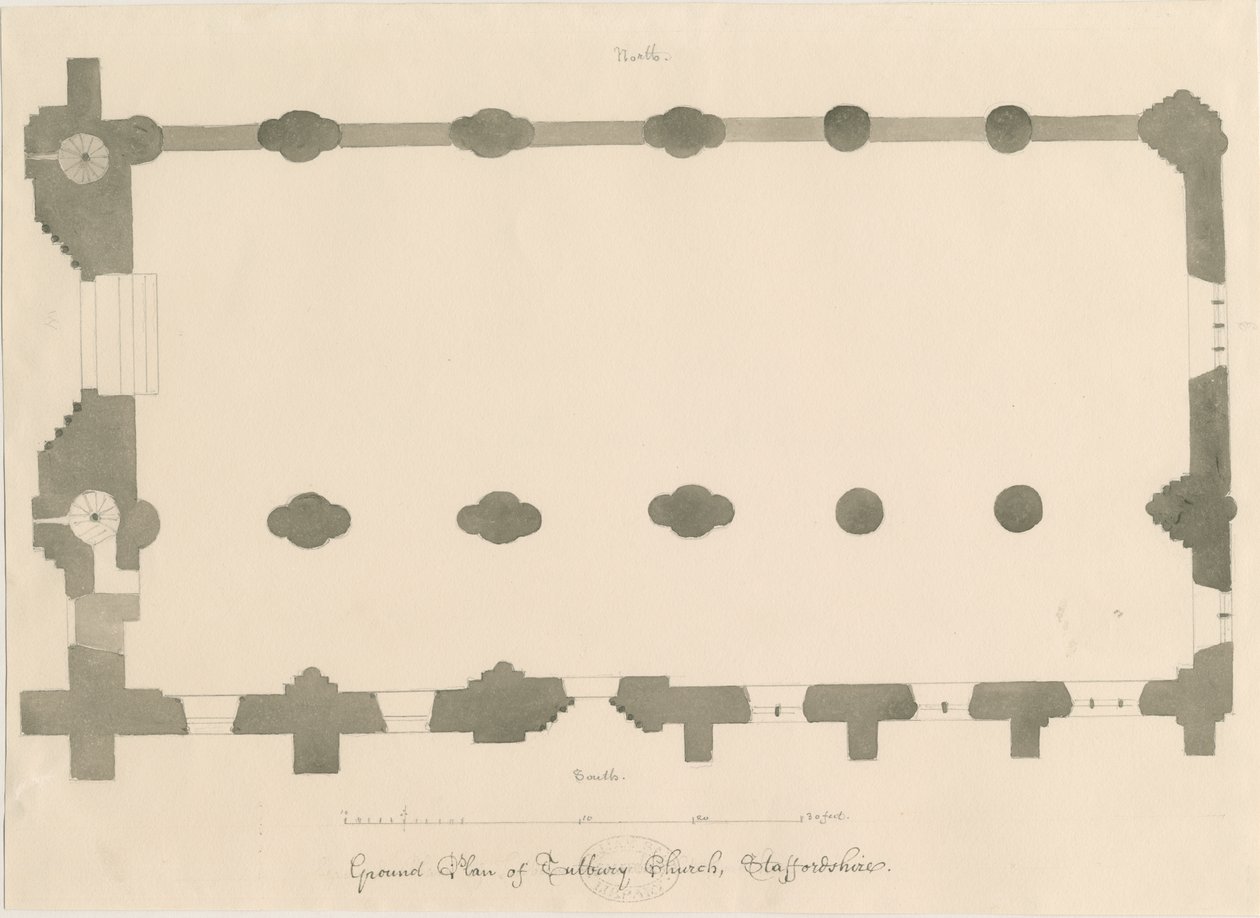 Tutbury Priory Kirche - Plan von John Buckler