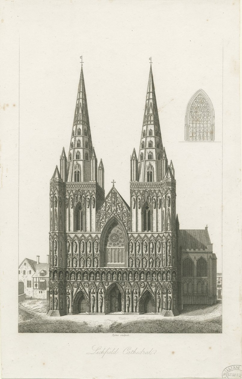Kathedrale von Lichfield - Westfassade (Gravur, frühes 19. Jh.) von John Byrne