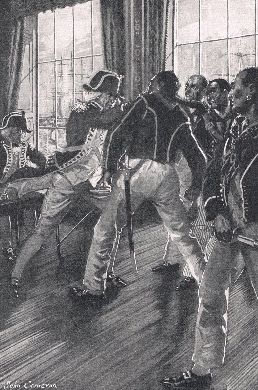 Eine Szene an Bord des Flaggschiffs während der Meuterei von Nore, Illustration aus 