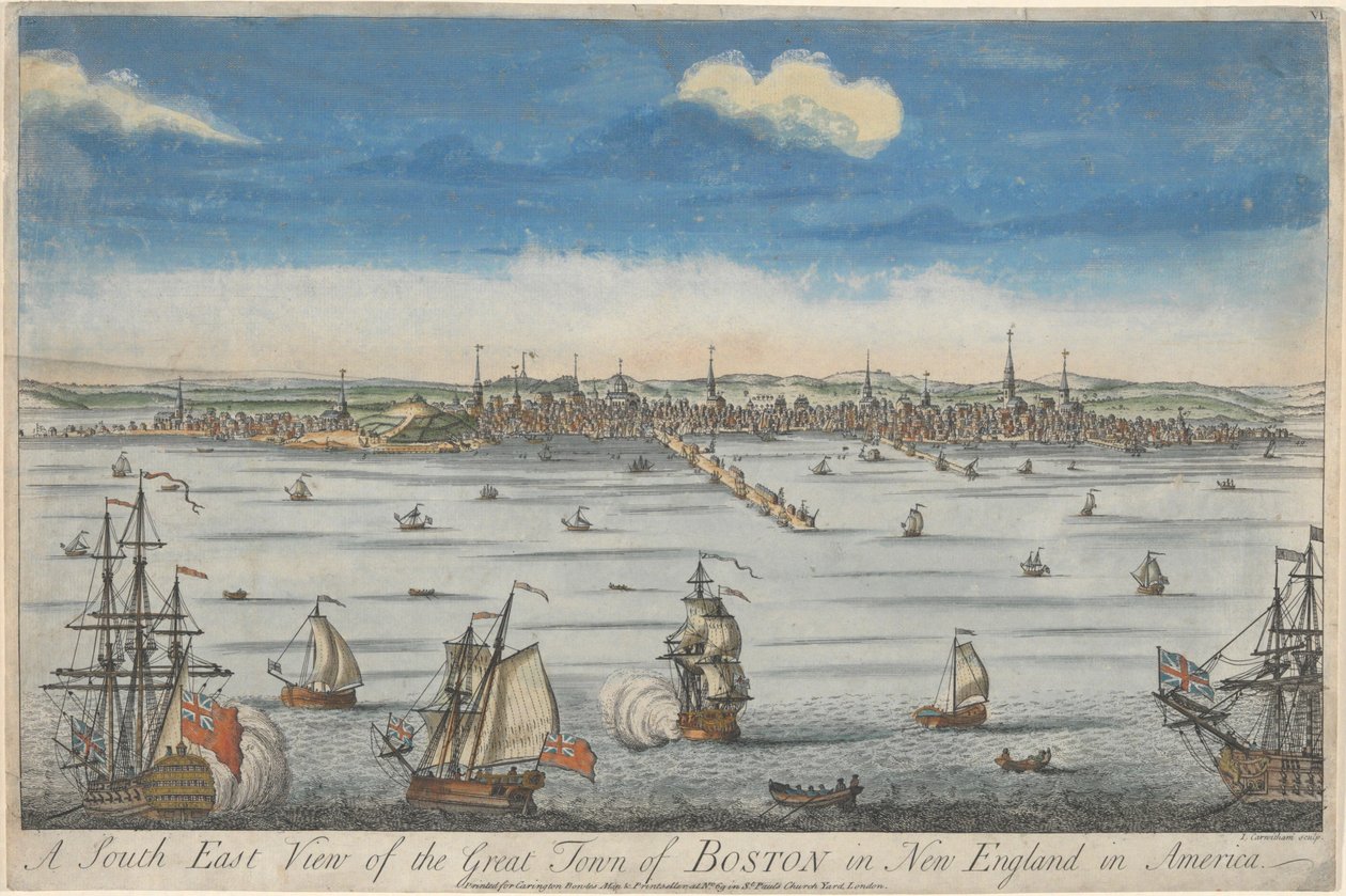 Eine Südostansicht der großen Stadt Boston in Neuengland von John Carwitham