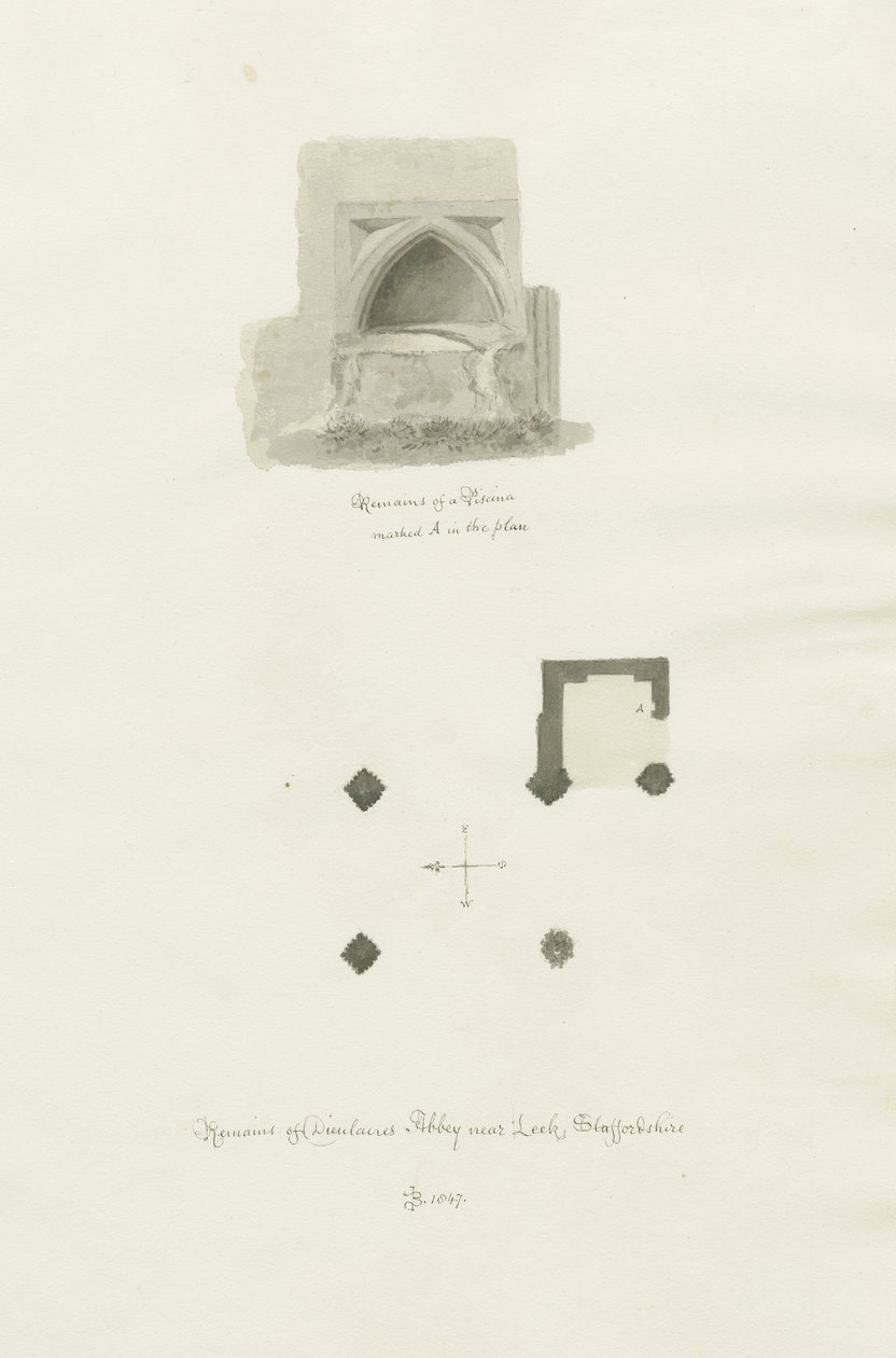Dieulacres Abtei (Sepia-Zeichnung) von John Chessell Buckler
