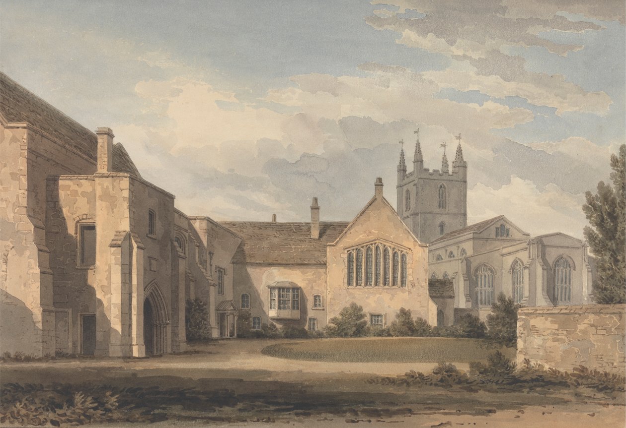 Südostansicht der Kirche und des Palastes in Croydon, Surrey von John Chessell Buckler