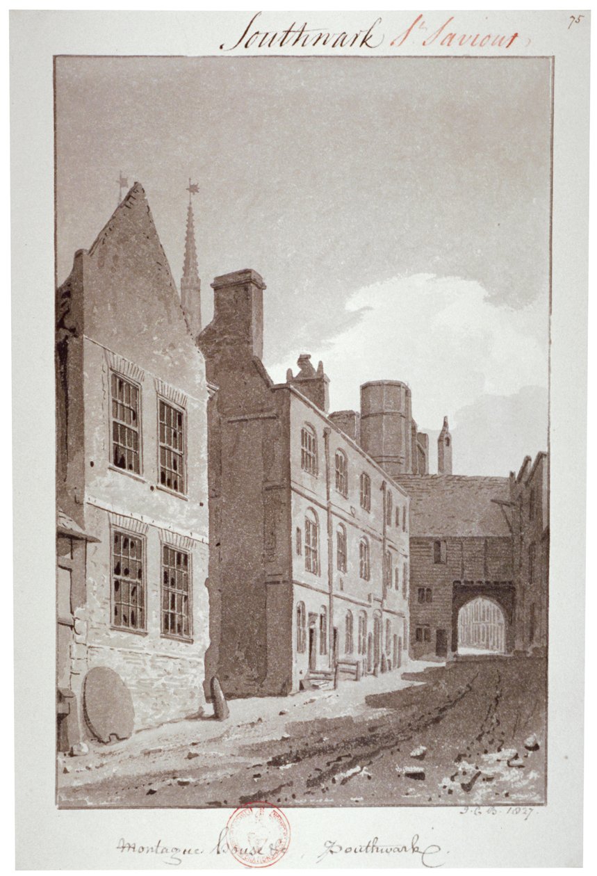Blick auf das Torhaus von Montague House, Southwark, London von John Chessell Buckler