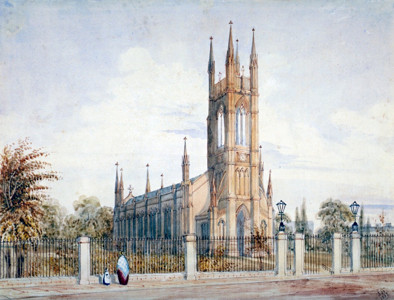 Westansicht der St. Lukas Kirche, Chelsea, London, 1847 von John Chessell Buckler