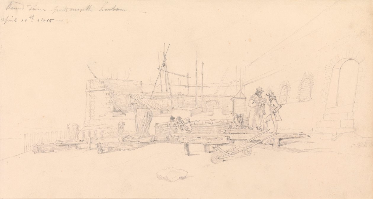 Zeichnung des Rundturms, Hafen von Portsmouth von John Christian Schetky