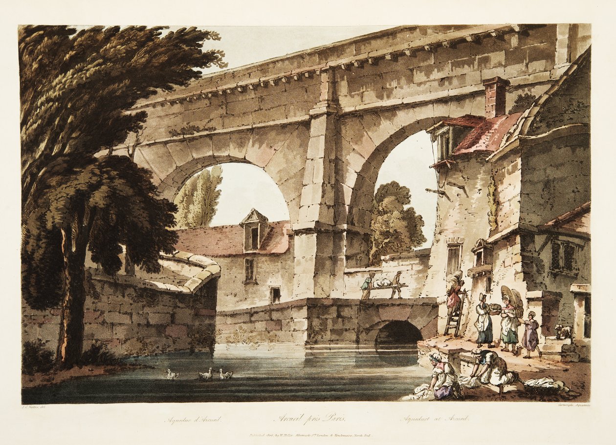 Aquädukt bei Arcueil, Illustration aus Versailles, Paris und Saint Denis, veröffentlicht 1805 von John Claude Nattes