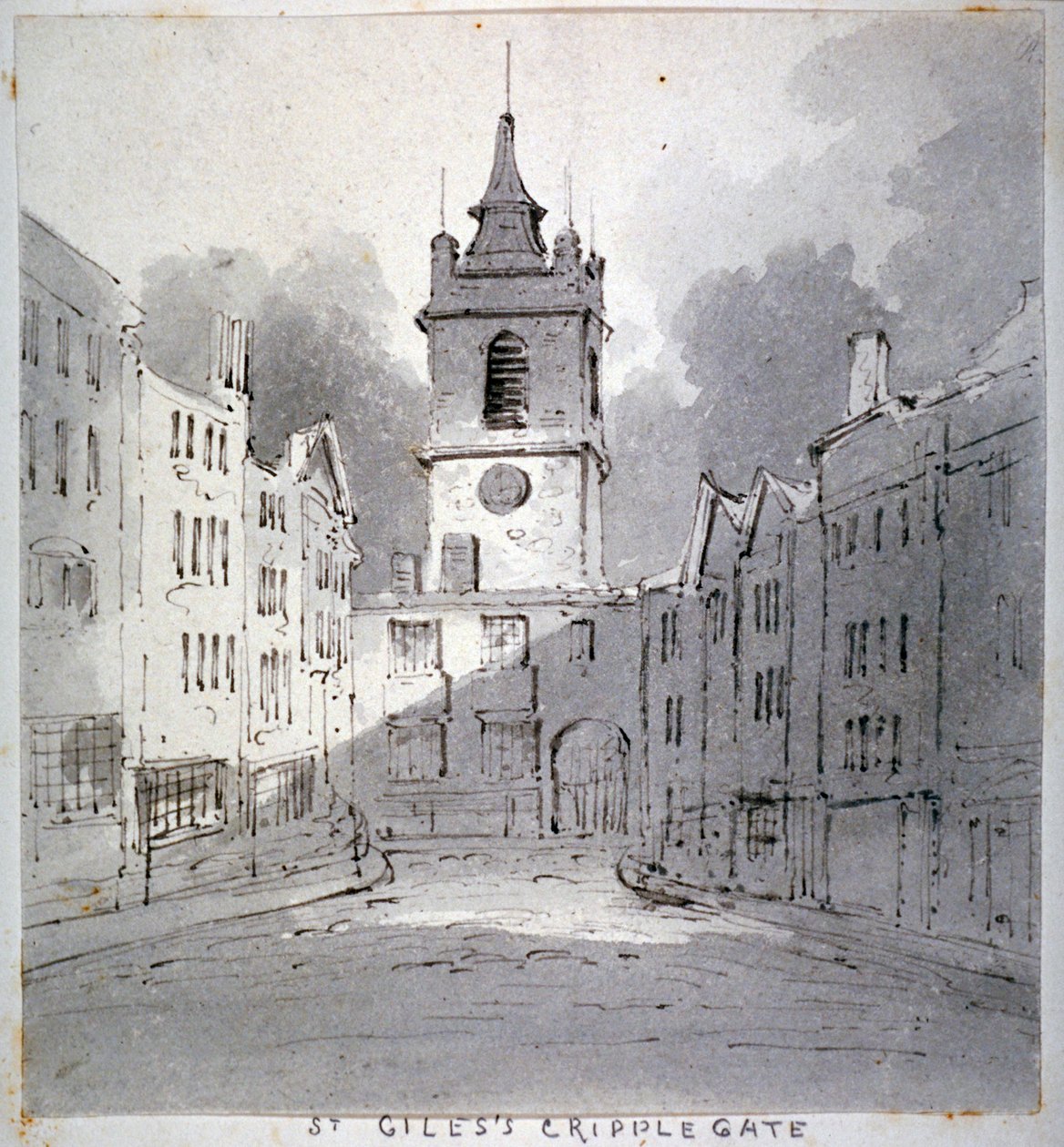Kirche St. Giles ohne Cripplegate von der Fore Street, City of London, 1790 von John Claude Nattes