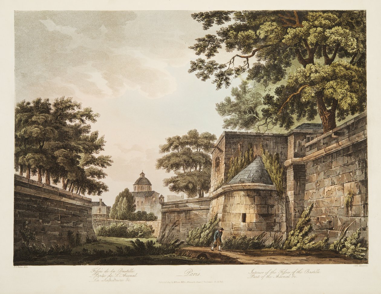 Innenraum der Gräben der Bastille, Teil des Arsenals, Illustration aus Versailles, Paris und Saint Denis, veröffentlicht 1809 von John Claude Nattes