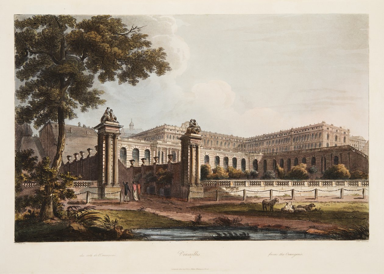 Versailles von der Orangerie, Illustration aus Versailles, Paris und Saint Denis, veröffentlicht 1805 von John Claude Nattes