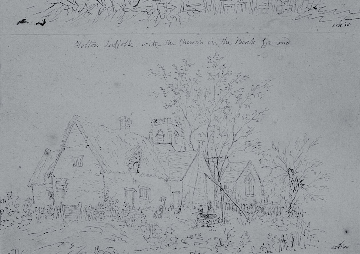 Hütte in Holton mit der Kirche im Hintergrund von John Constable
