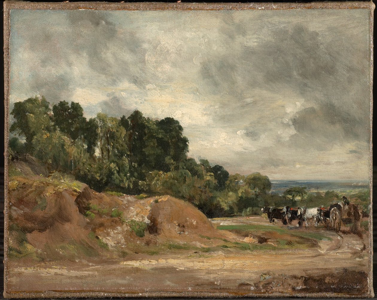 Sandbänke und ein Wagen und Pferde auf Hampstead Heath von John Constable