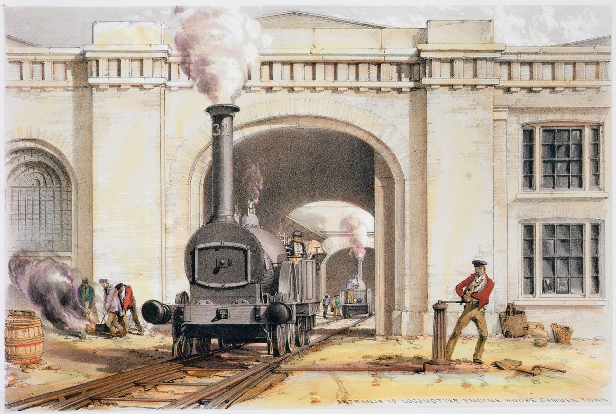 Eingang zum Lokomotivschuppen, Camden Town, London, 1839 von John Cooke Bourne