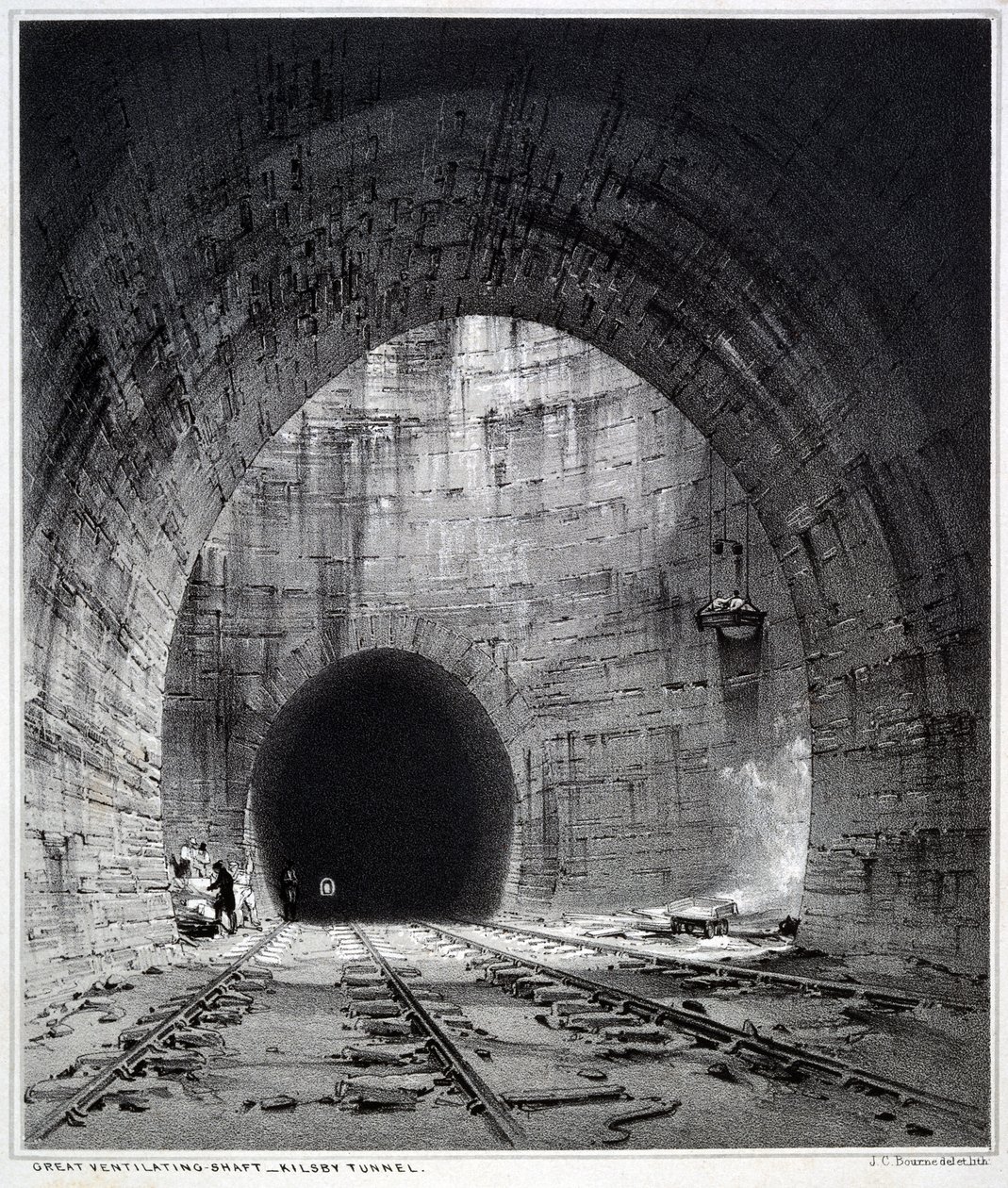 Großer Lüftungsschacht, Kilsby Tunnel, Northamptonshire, 1838 von John Cooke Bourne