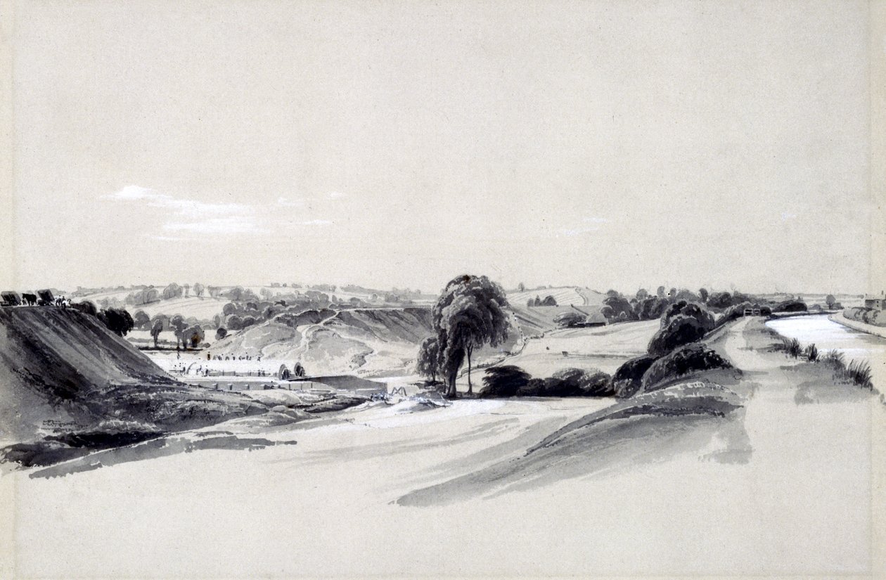 Bau eines Damms, Bugbrooke, 10. Juli 1837 von John Cooke Bourne
