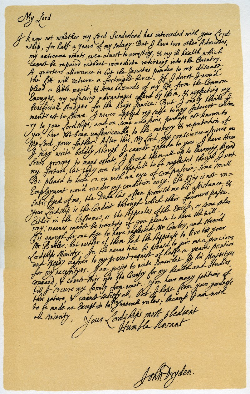 Brief von John Dryden an Laurence Hyde, ca. 1682-1683 von John Dryden