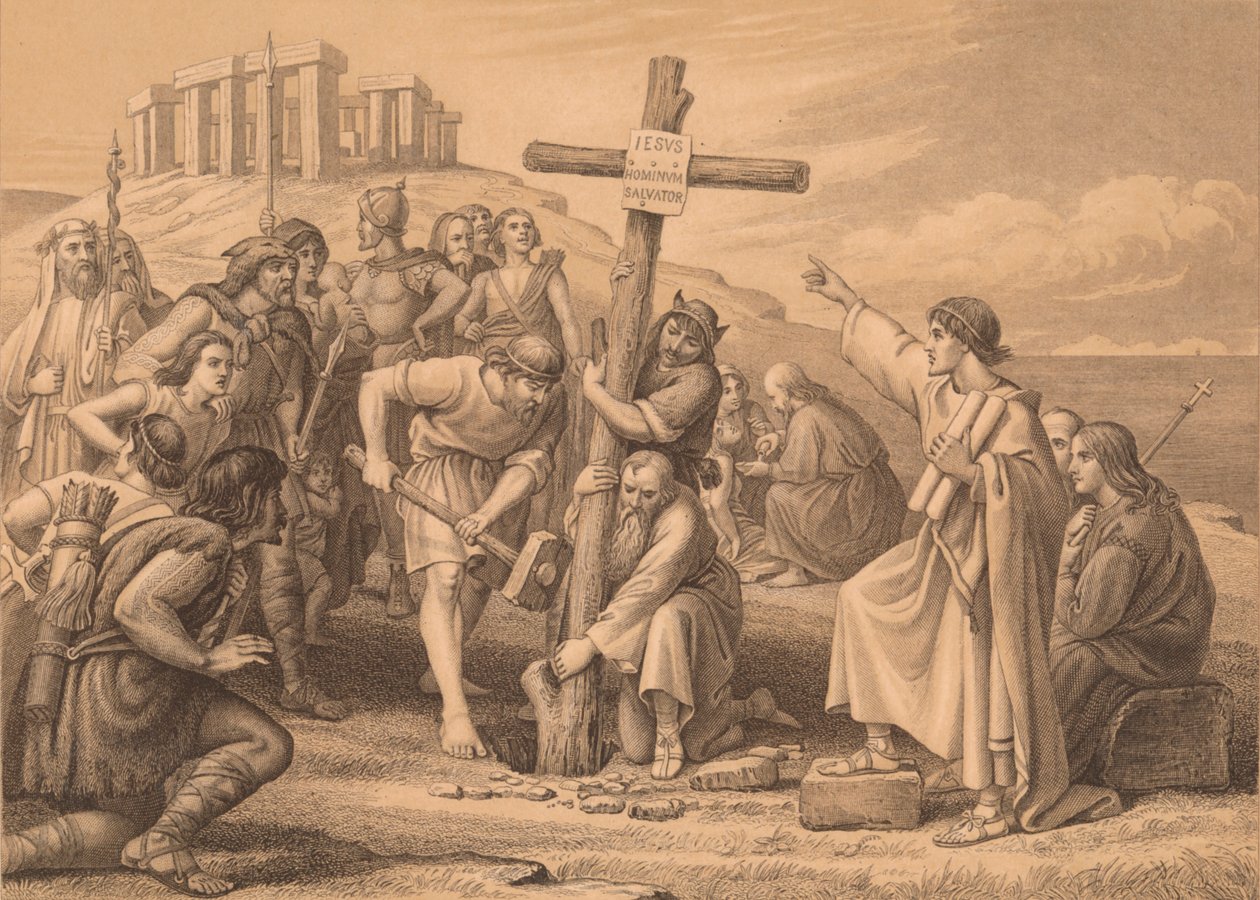 Die erste Predigt des Christentums in Britannien, ca. 1900 von John Easton