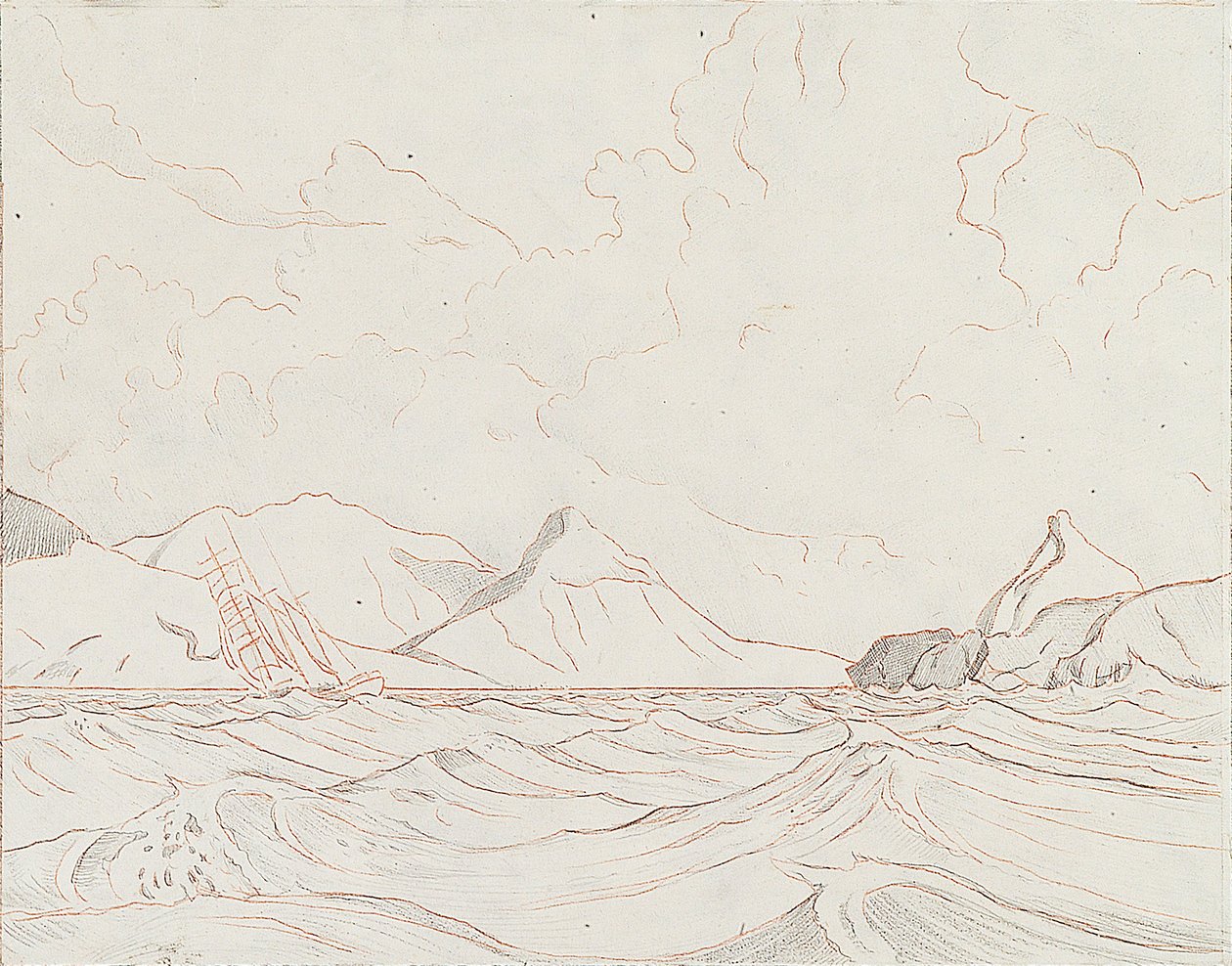 Meereslandschaft mit vorbeifahrendem Schiff (1), frühes 20. Jahrhundert von John Everett