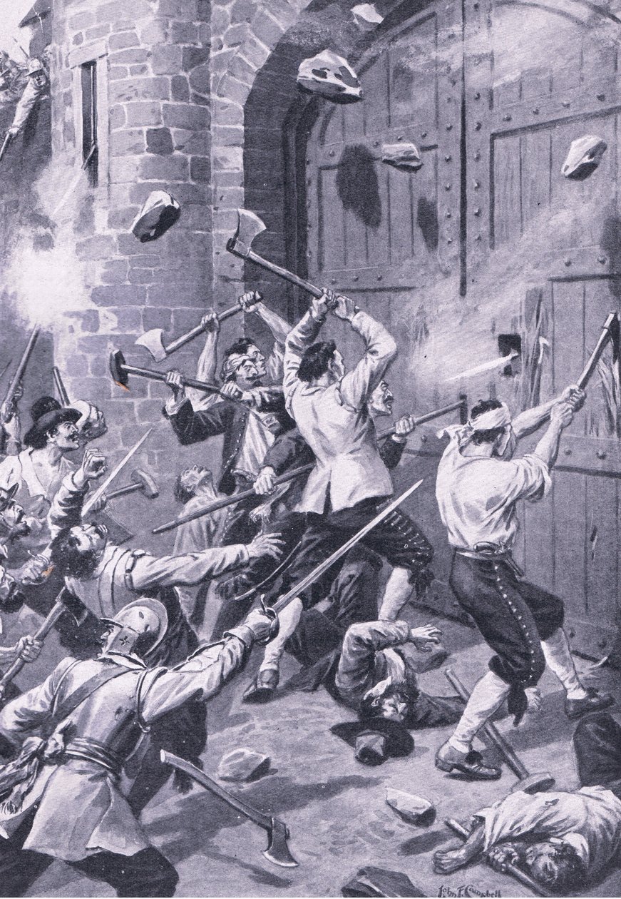 Die Plünderung von Dundee am 1. September 1651: Englische Seeleute greifen das Wellgate-Tor an, Illustration aus 