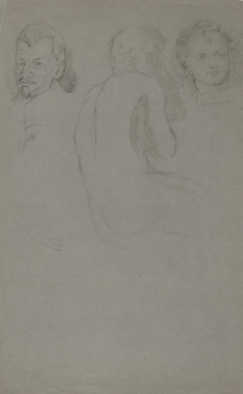 Zwei Porträtstudien und ein männlicher Akt, sitzend von John Ferguson Weir