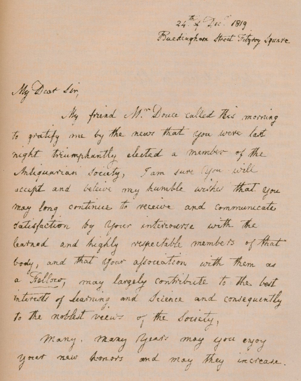 Ein Brief von John Flaxman, 24. Dezember 1819 von John Flaxman