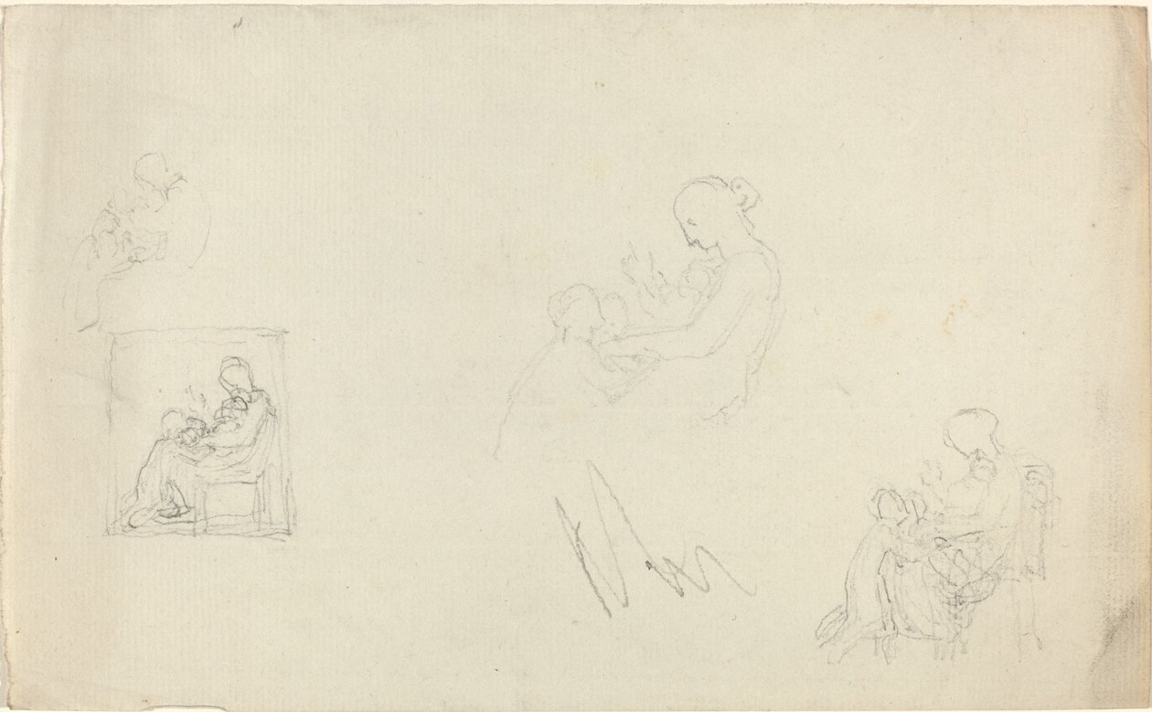Vier Studien einer sitzenden Frau mit Kindern zu ihren Füßen (Skizzen für das Denkmal für Lady FitzHarris?) von John Flaxman