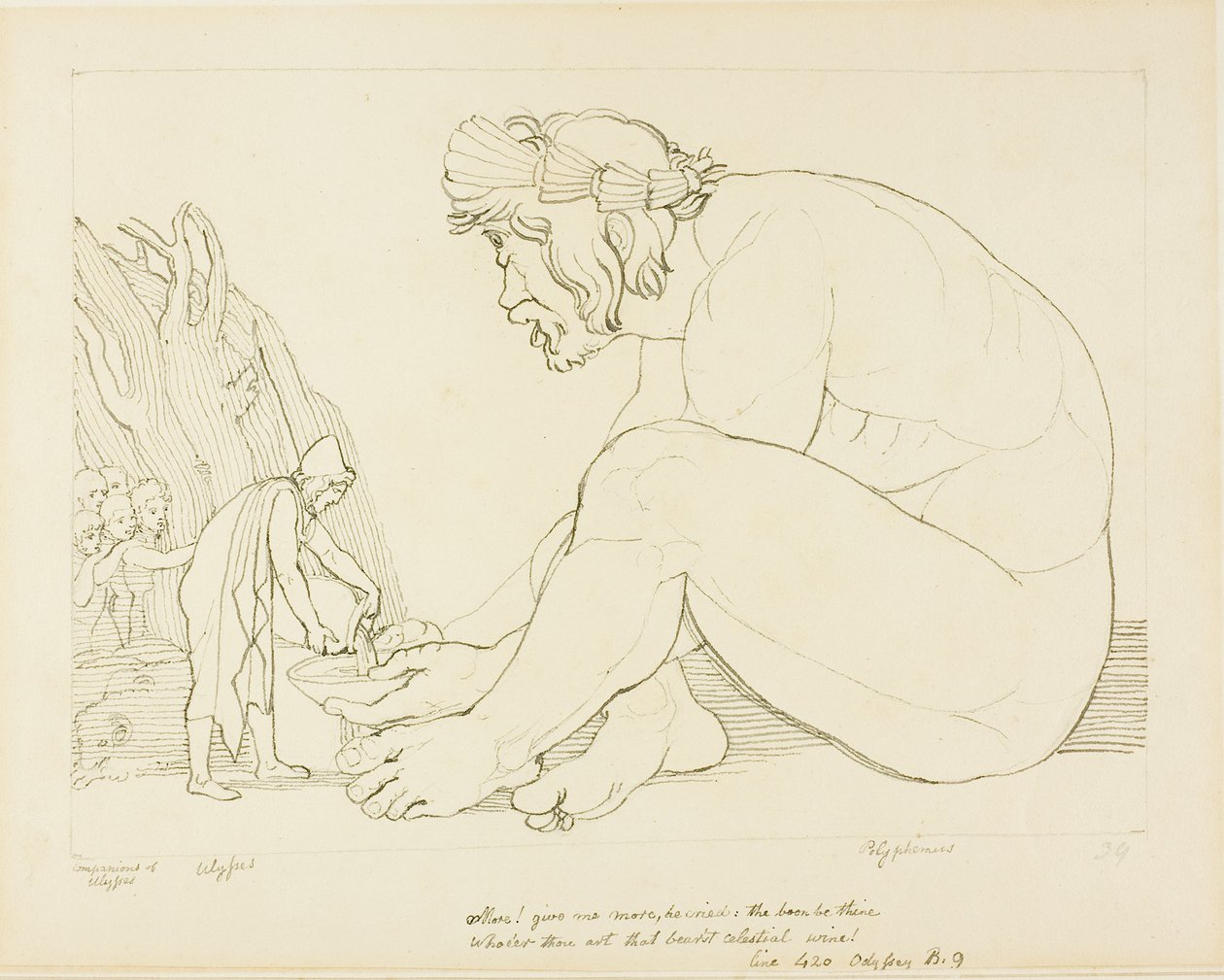 Polyphem bittet Ulysses um mehr Wein von John Flaxman