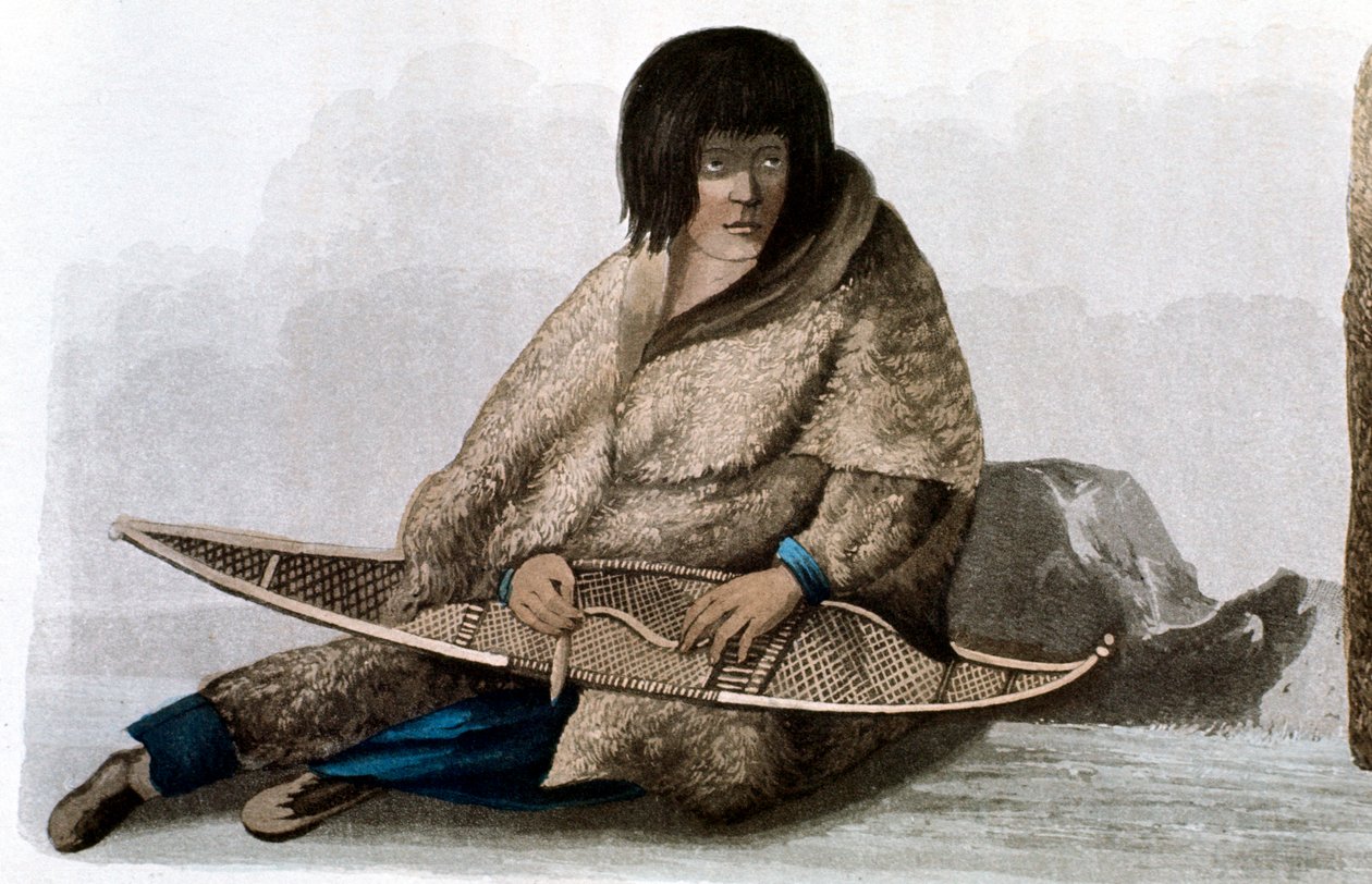 Kupferindianermädchen repariert Schneeschuh, 1823 von John Franklin