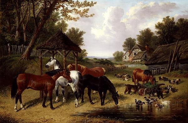 Pferde an einem Bauernhofteich von John Frederick Herring Senior