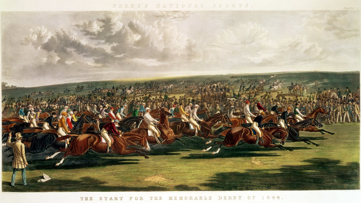 Der Start des denkwürdigen Derbys von 1844, graviert von Charles Hunt (1803-77) von John Frederick Herring Senior