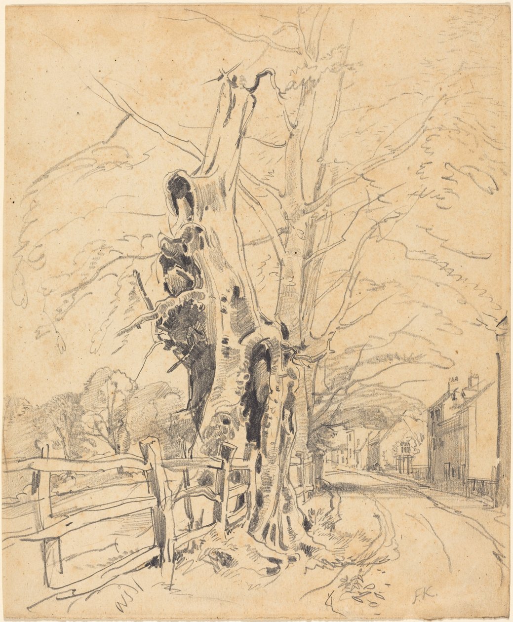 Bäume an einem Lattenzaun von John Frederick Kensett