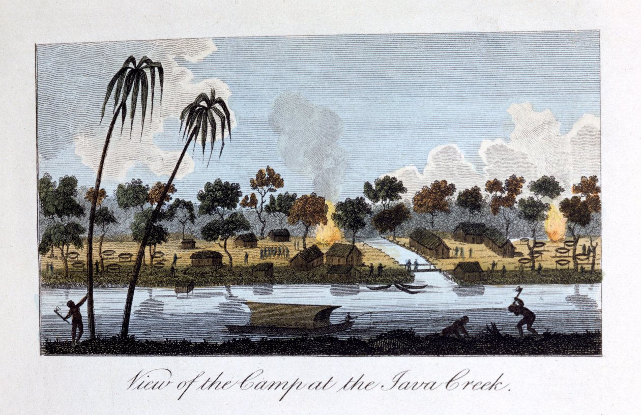 Ansicht des Lagers am Java Creek, 1813 von John Gabriel Stedman