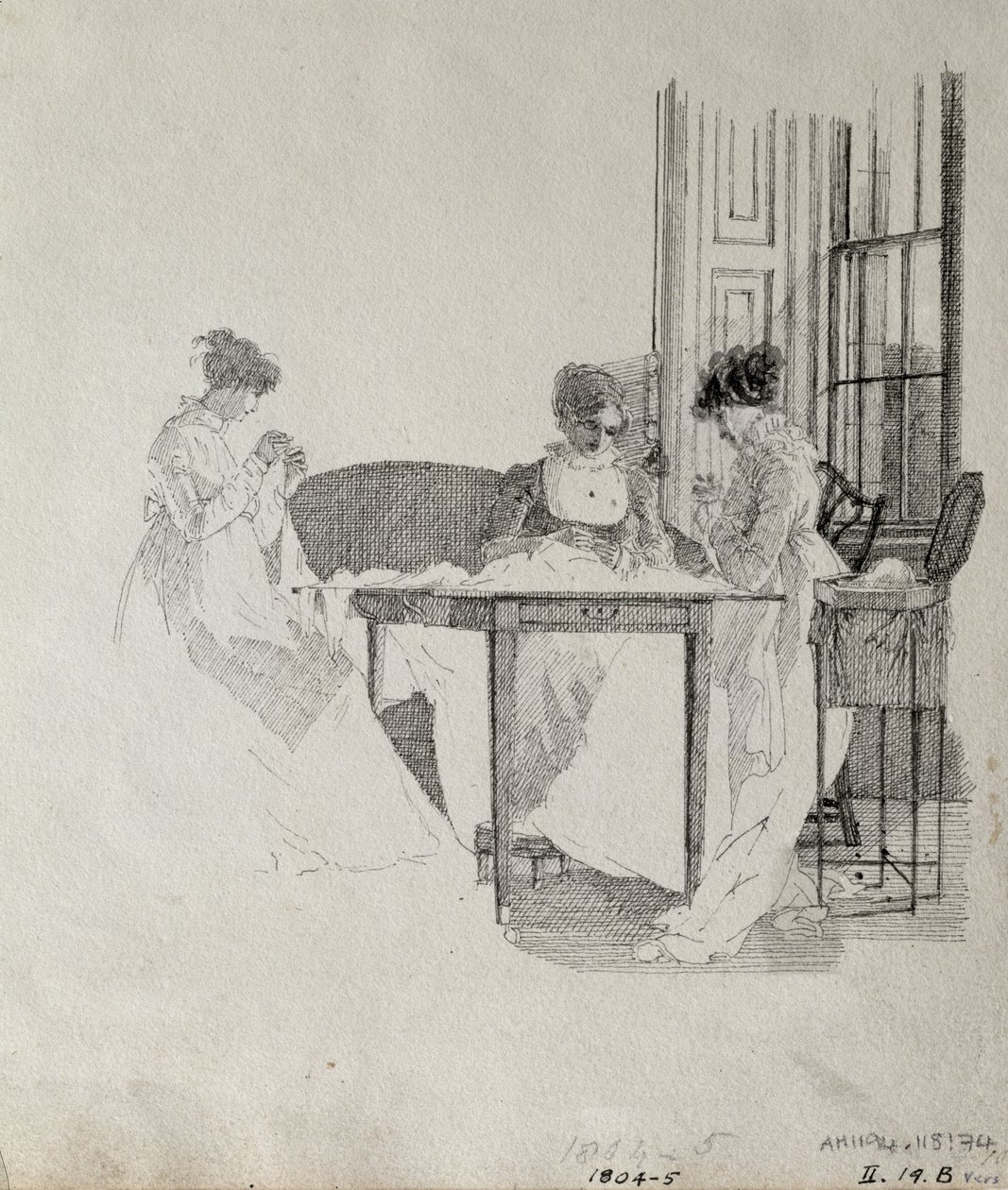 Damen beim Nähen, 1805 von John Harden