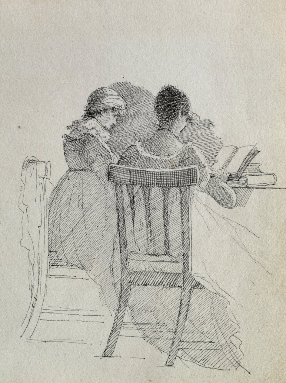 Lesen (Feder und Tinte auf Papier) (Detail) von John Harden