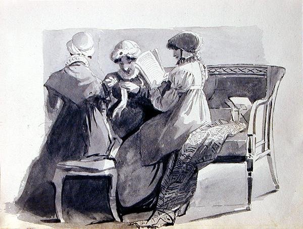 Drei Frauen auf einem Sofa von John Harden